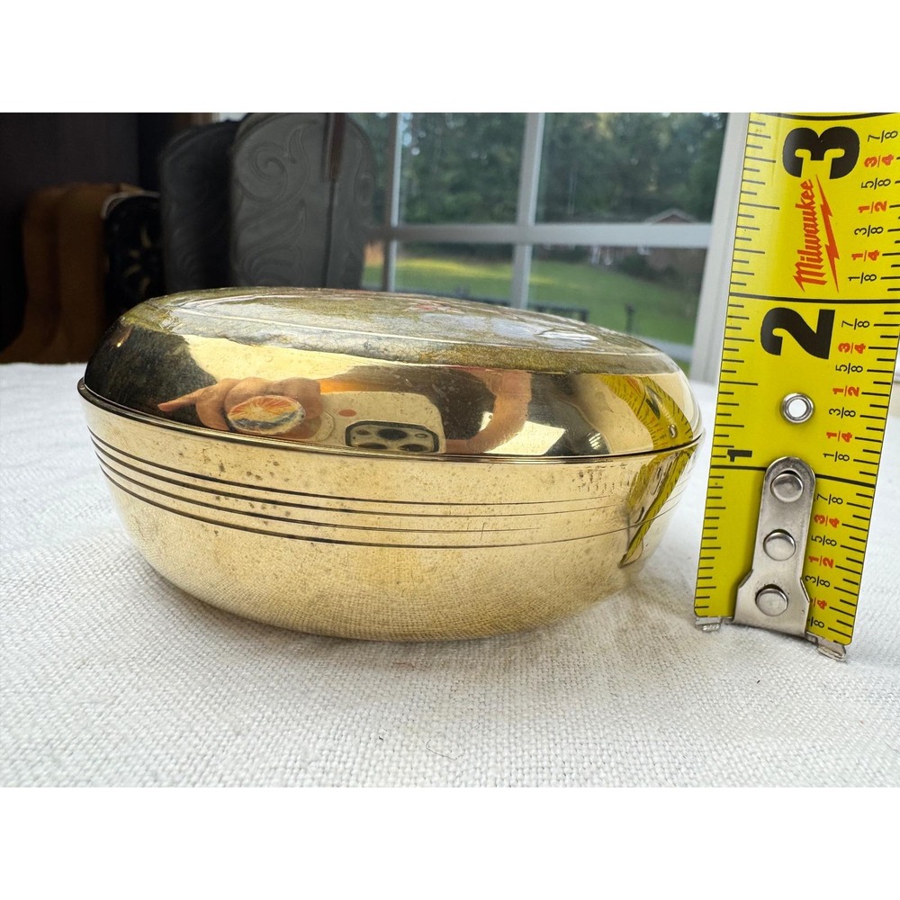Vintage Brass Champleve Trinket Compact Bowl Bird Floral Enamel Lid Jewelry Box - Picture 8 of 11